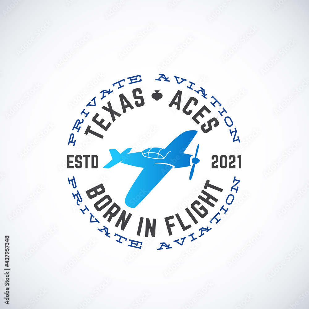 Airplane Vector Retro Label, Sign or Logo Template. Vintage Plane Silhouette with Circle Typography. Isolated Airplane Vector Retro Label, Sign or Logo Template. Vintage Plane Silhouette with Circle Typography. Isolated