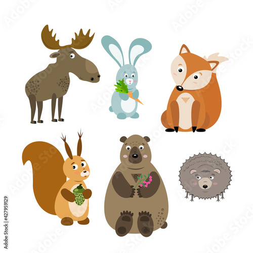 vector illustration of animals in cartoon cute style. Animals in cartoon style. Vector graphic illustration. Vintage background fabric. Kid graphic.