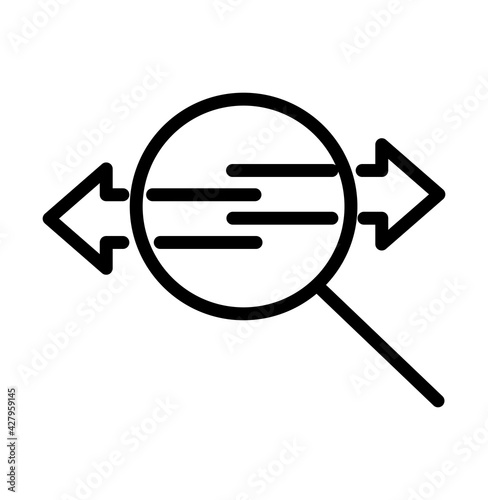 magnifying glass with arrow icon line concept