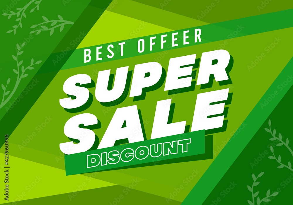 Fototapeta premium Spring green sale, Super big finale special offer, square banner nature background. Abstract discount design template eco bio sale layout poster. Mega sale vector illustration. Promotion modern flyer.