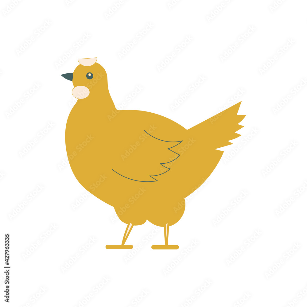 Chicken, hen in trendy colors isolated on white. Chicken meat production, poultry farming. Poultry farm, animal husbandry. Cute kawaii bird for printing on pillows, clothes, websites. Chicken, hen in trendy colors isolated on white. Chicken meat production, poultry farming. Poultry farm, animal husbandry. Cute kawaii bird for printing on pillows, clothes, websites.