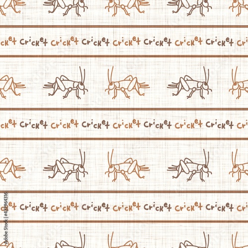 Seamless background grasshopper pest gender neutral pattern. Whimsical minimal earthy 2 tone color. Kids nursert wallpaper or boho cartoon bug fashion all over print.  photo