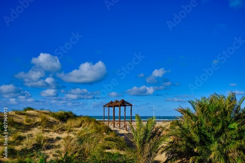 Wooden structure in the dunes at th e beach