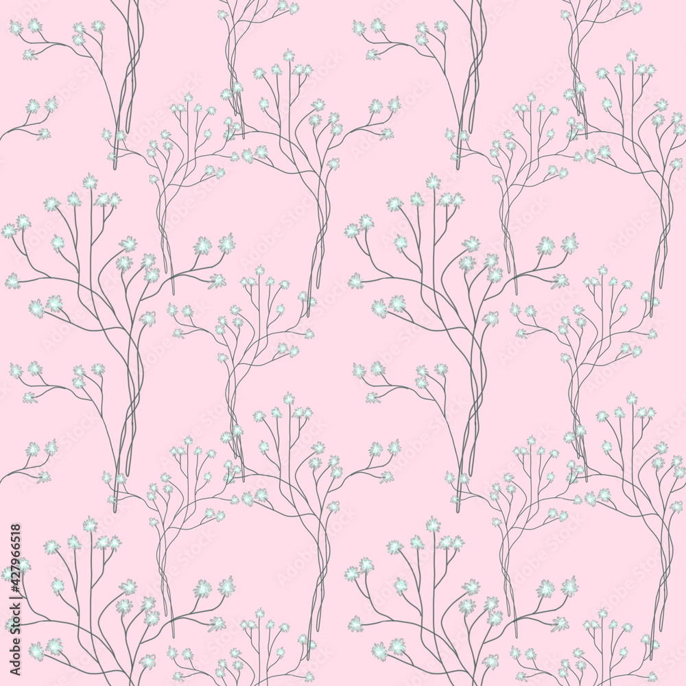 Seamless pattern, twigs on an ocher background, pencil drawing, paper texture.