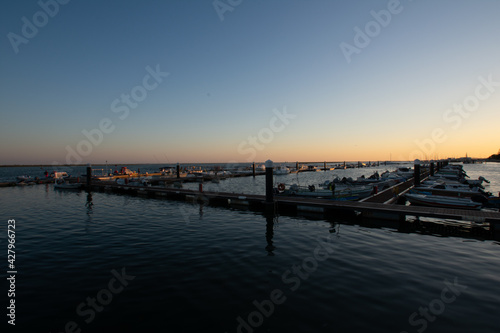 Sunset in a small harbor