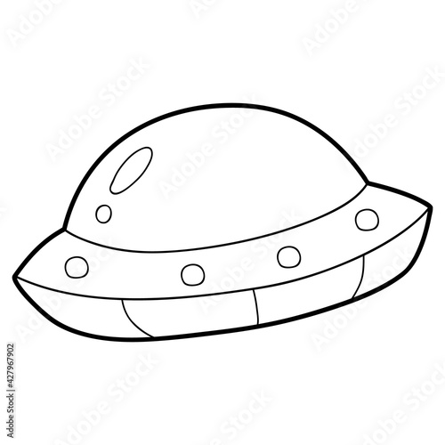 Vector illustration coloring page with cartoon ufo for children, coloring and scrap book, printable