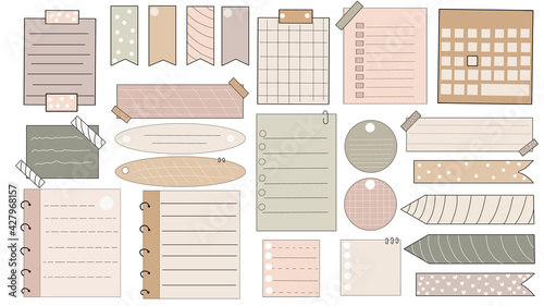 Doodle paper sheet. Hand drawn sketch notebook, bullet journal sheets, sticky note and notepad page. Cartoon torn paper sheets form notepad isolated vector illustration collection. Office notepapers