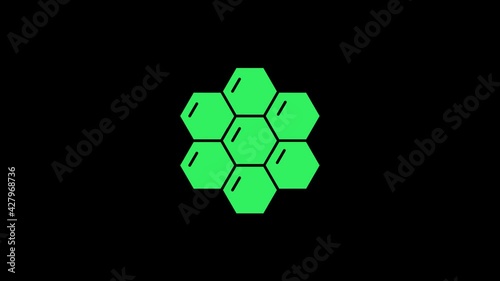 Colored graphic object that rotates clockwise in the center, varying in size, on a background with a hypnotic, psychedelic and stroboscopic effect, in 16: 9 video format.