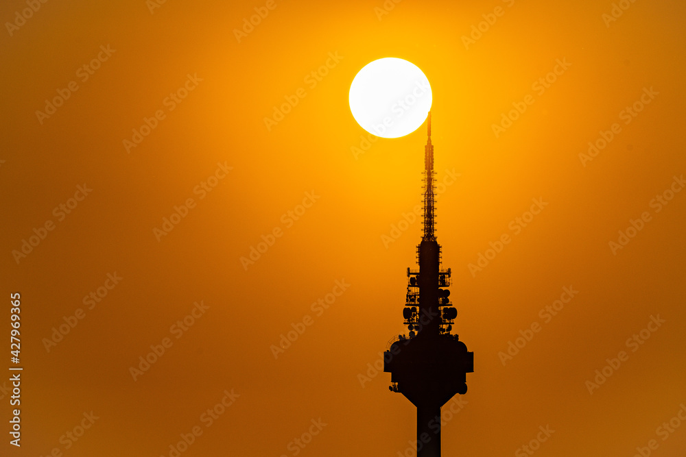 Skyline of Madrid during the sunset