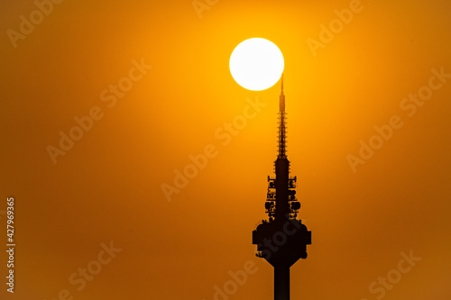 Skyline of Madrid during the sunset photo