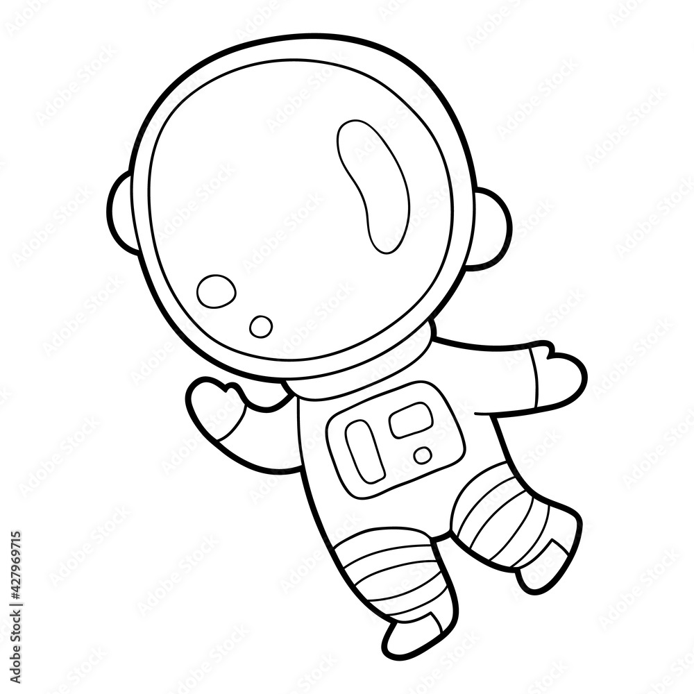 Vector illustration coloring page with cartoon astronaut for children