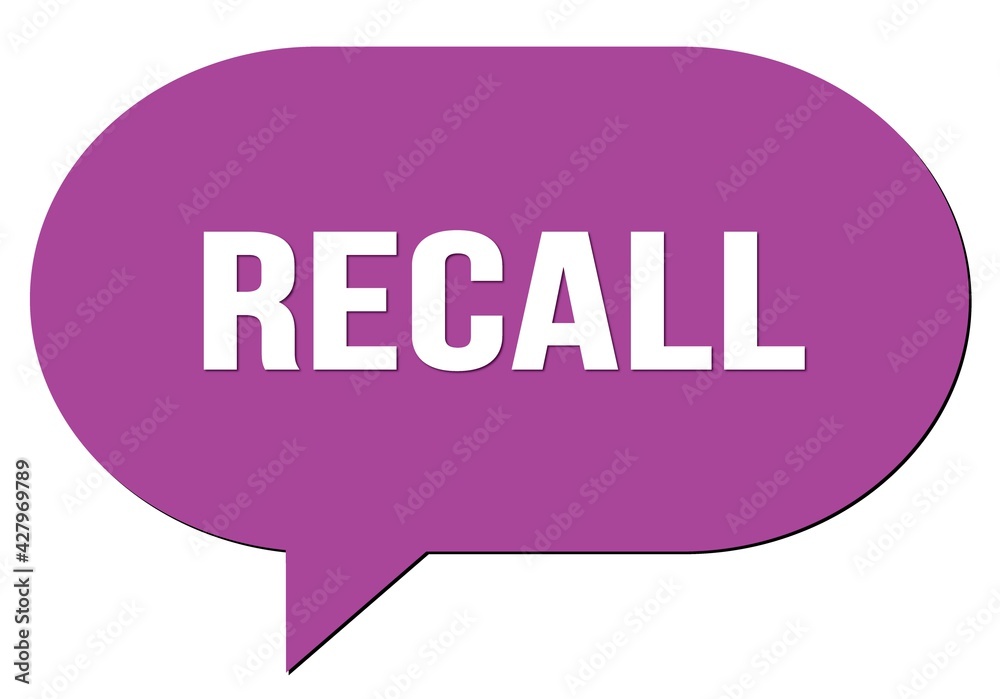 RECALL text written in a violet speech bubble