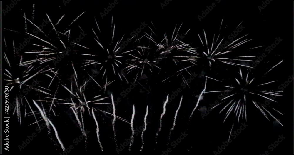 Old VHS effect of Spider white fireworks multiple explosions Old VHS effect of Spider white fireworks multiple explosions
