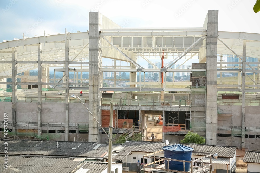Vista das obras da Arena Poliesportiva em São José dos Campos.