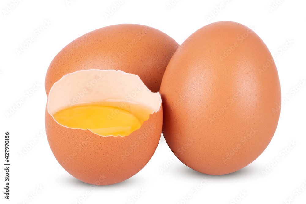 broken and whole brown eggs isolated on white background broken and whole brown eggs isolated on white background