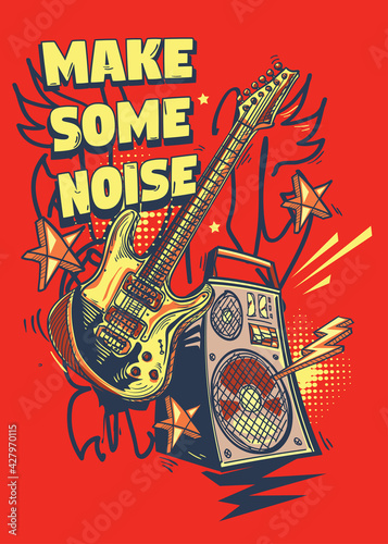 Make some noise - electric guitar and amplifier musical poster