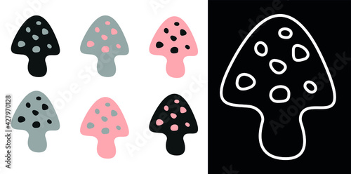 Fly agaric icon in different colors and contours