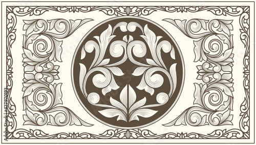 Decorative monochrome ornate retro design blank card