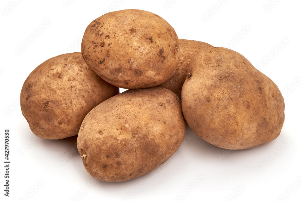 Unwashed potatoes, isolated on white background Unwashed potatoes, isolated on white background