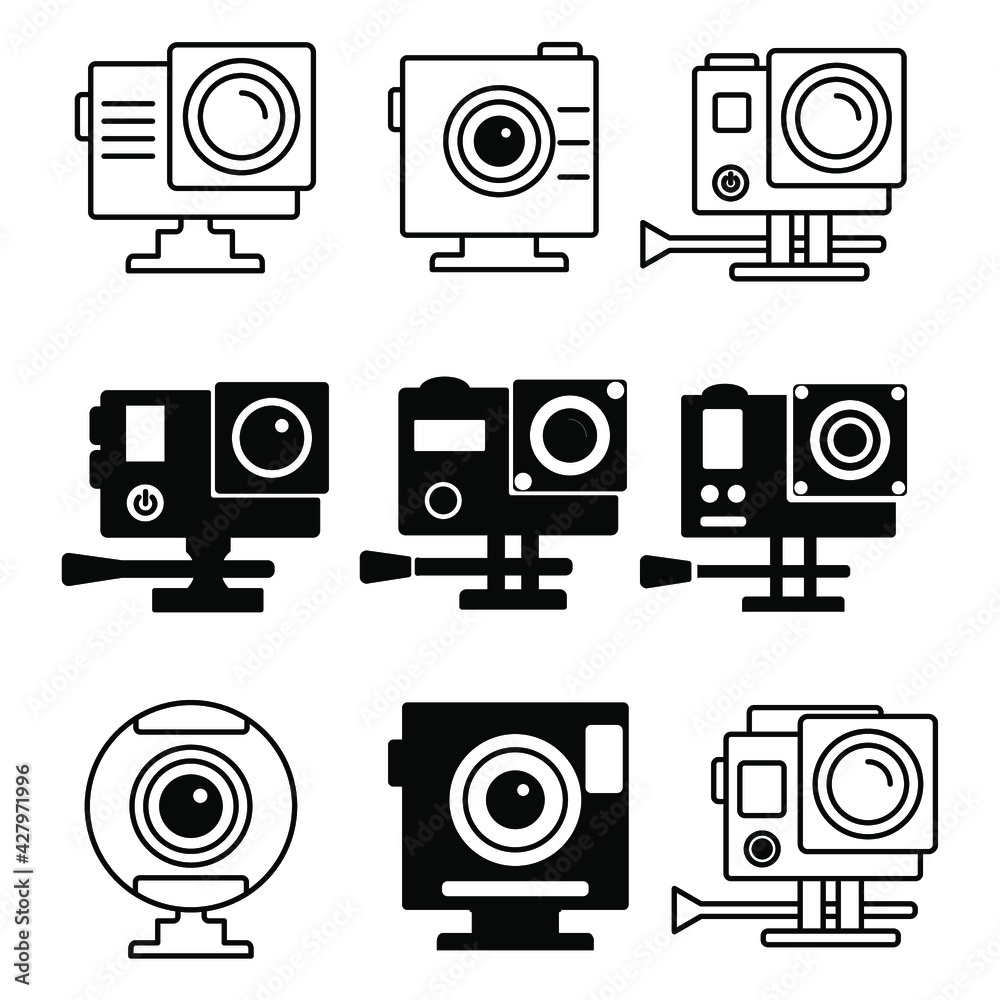 Action camera icons set. Action camera pack symbol vector elements for infographic web. Action camera icons set. Action camera pack symbol vector elements for infographic web.