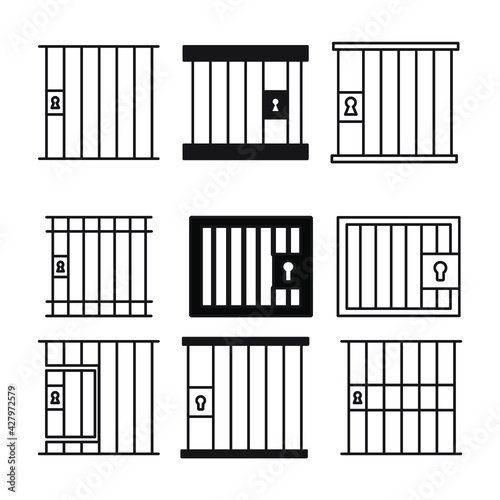 Prison icons set. Prison pack symbol vector elements for infographic web.