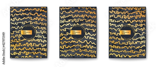 Luxury flyer with fantasy pattern. Simple and funny cards. Freeform hand drawn doodle print. Vector cover templates