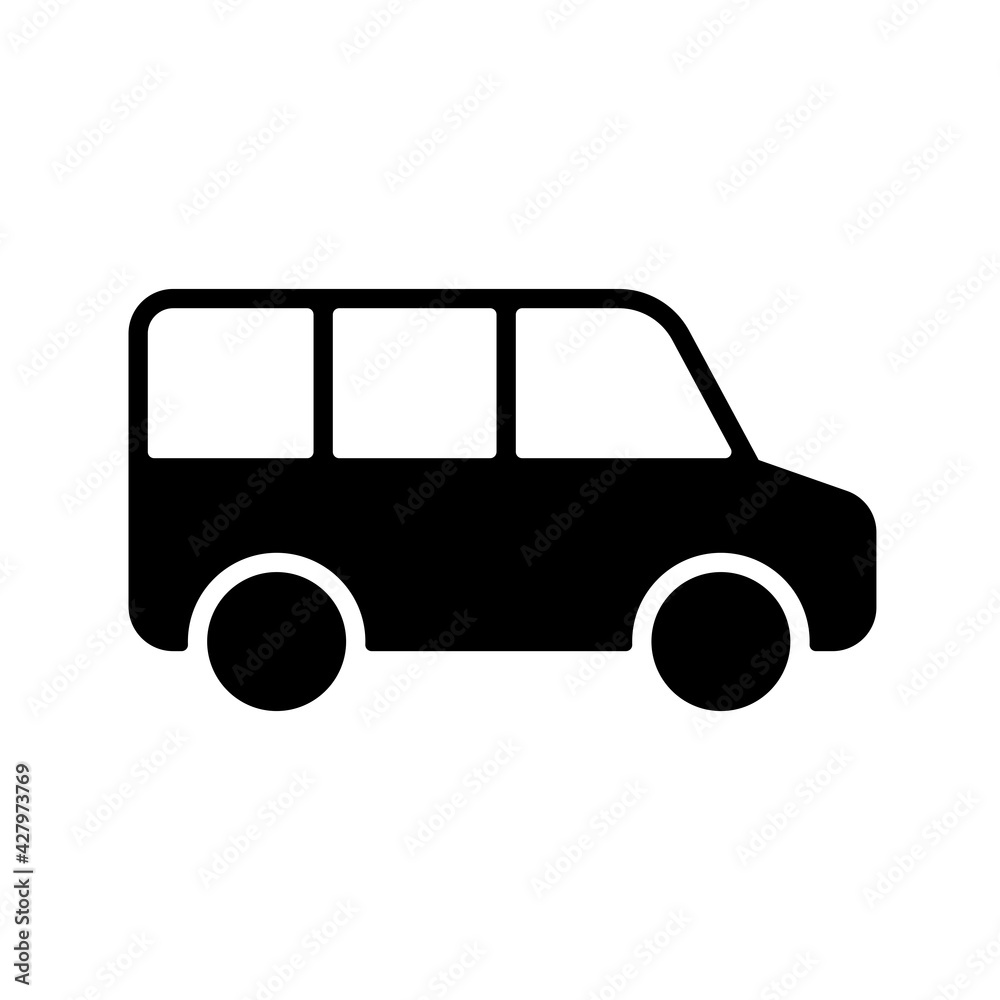Airport shuttle minivan, shuttle bus glyph icon