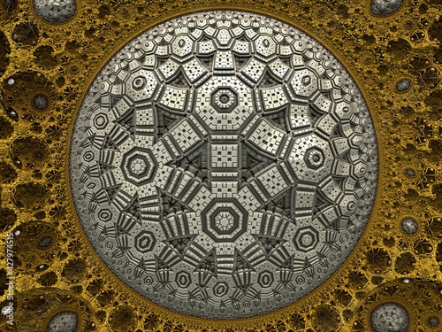 Bizarre 3D fractal background with recursive structures and shapes.