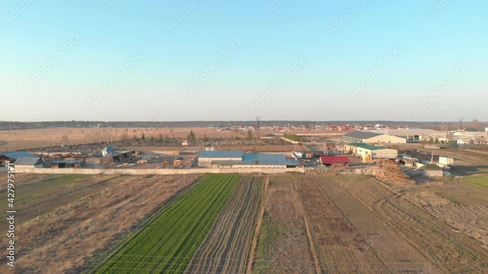 Wood sawmill factory drone aerial outdoors Wood sawmill factory drone aerial outdoors