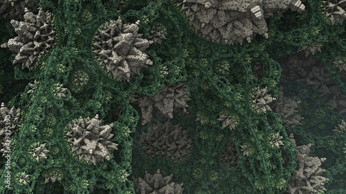 Fantastic 3D fractal background with recursive structures and shapes.