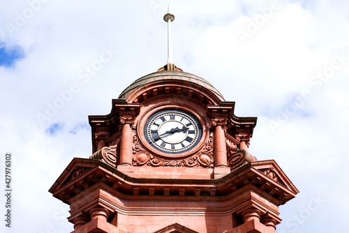 Nottingham railway train station tower and clock.
