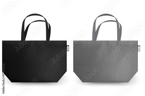 Cotton bags, RPET realistic corporate identity mock-up items template transparent background. Vector illustration isolated.