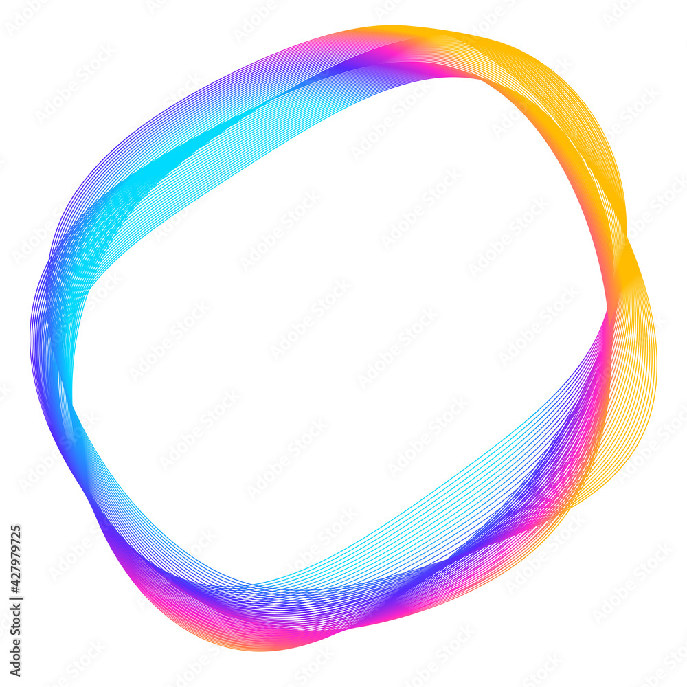 Design elements. Wave of many purple lines circle ring. Abstract vertical wavy stripes on white background isolated. Vector illustration EPS 10. Colourful waves with lines created using Blend Tool