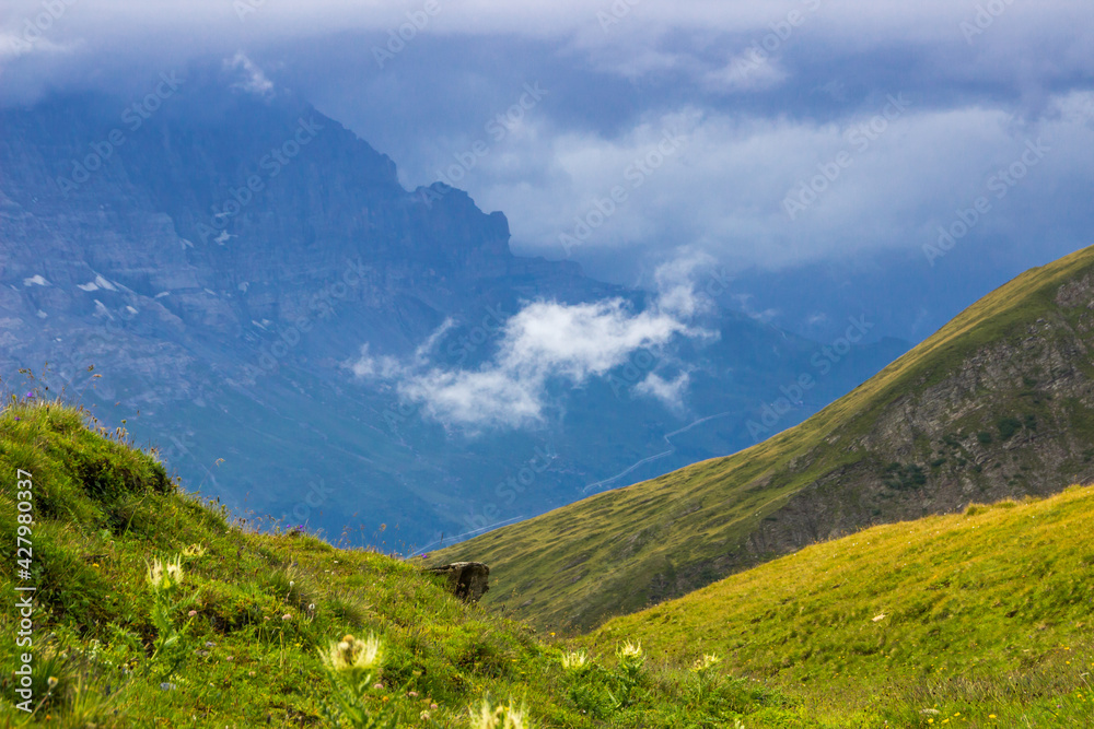 Grindewald Valley and mountain trail in Switzerland