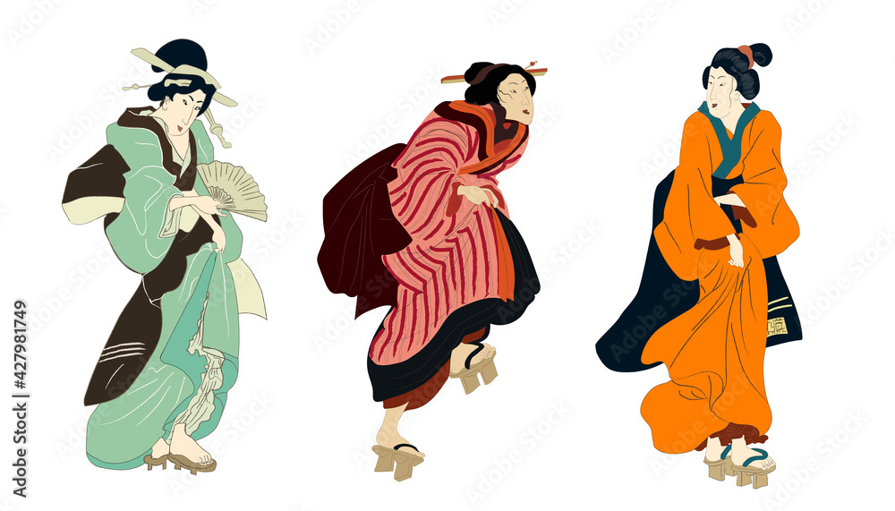 Ukiyo-e beauty woman, japanese geisha in kimono vector illustration. Japan  art of asian girl, cute woman fashion. Japanese style dress of edo period.  vector de Stock | Adobe Stock
