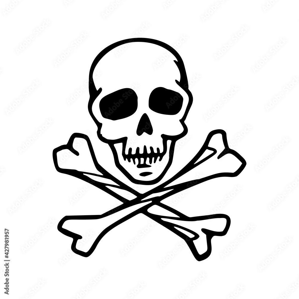 Punk rock collection. Human skull and crossbones monochrome symbol on white background. Punk rock collection. Human skull and crossbones monochrome symbol on white background.