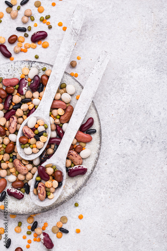 Various legumes. Lentils, beans, pea, chickpea