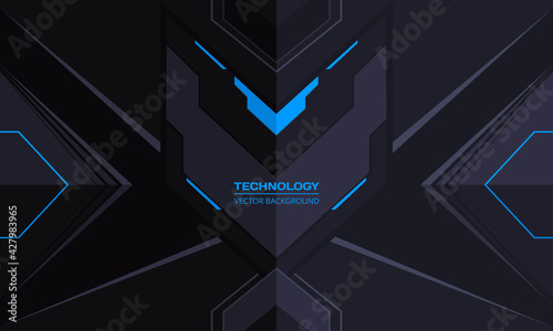 Abstract dark gray and blue technological futuristic background. Modern geometric trendy robotic gaming banner design. Vector illustration.