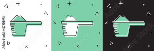Set Washing powder in a measuring cup icon isolated on white and green, black background. Vector