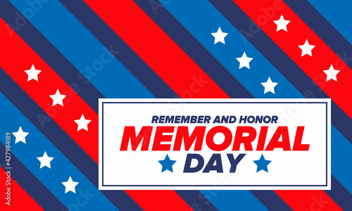 Memorial Day in United States. Remember and Honor. Federal holiday for remember and honor persons who have died while serving in the United States Armed Forces. Celebrated in May. Vector poster