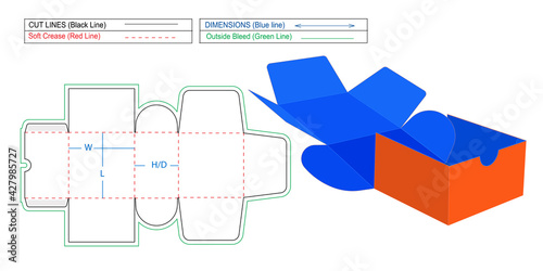 Cake or others food box new modern box dieline template and 3D render easily usable and safe vector design