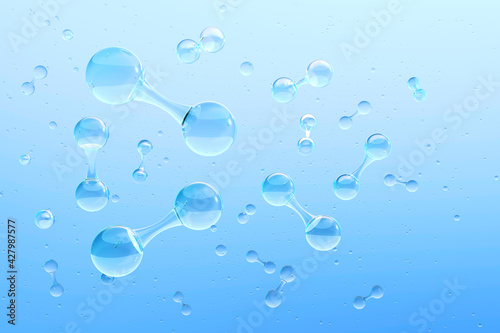 Oxygen O2 gas molecules model. Chemical model of dioxygen O2 formula, oxygen molecular structure. Eco energy element, the fuel of the future industry research. Chemistry, physics science 3D background