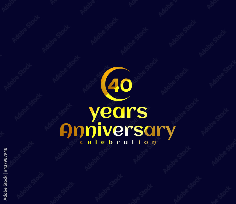 40 Year Anniversary, Festival on a holiday occasion, Gold Colors Design, Banners, Posters, Card Material, for