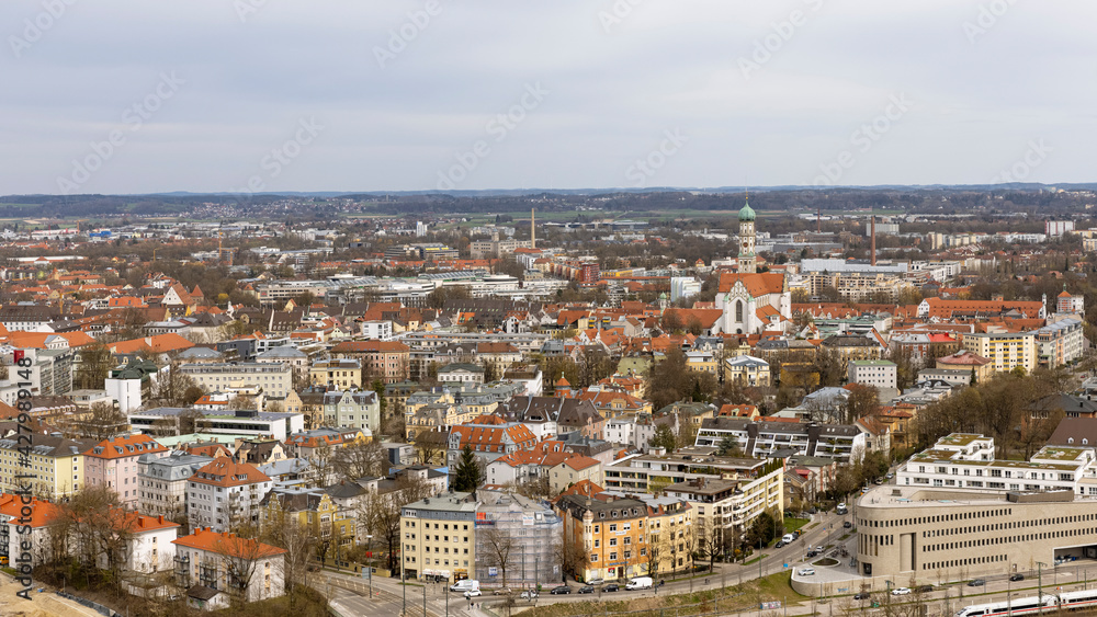Bird eye view of old German city Augsburg in Bavaria