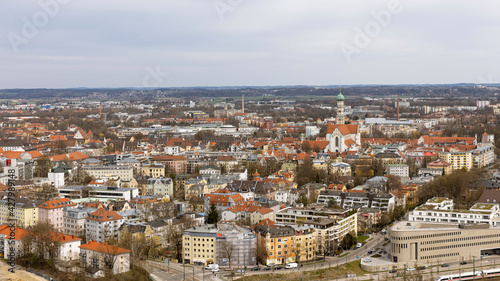 Bird eye view of old German city Augsburg in Bavaria