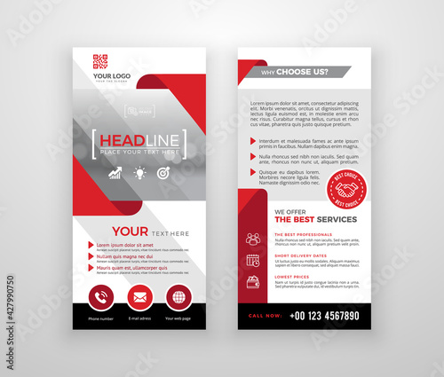 Double-sided DL flyer design. Brochure or flyer template. Layout with modern elements and photo space.