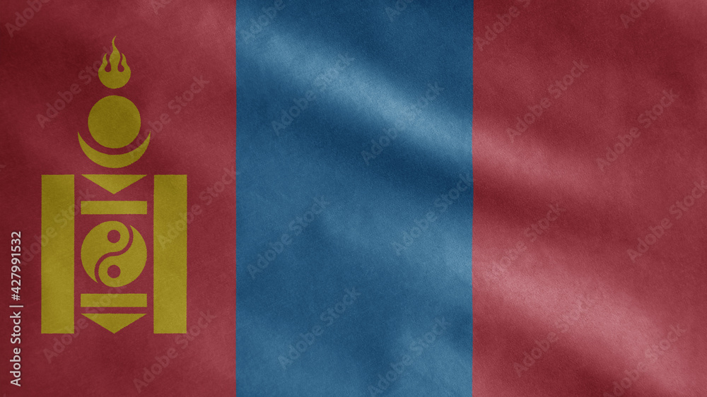 Mongolian flag waving in the wind. Mongolia banner blowing soft silk. Mongolian flag waving in the wind. Mongolia banner blowing soft silk.