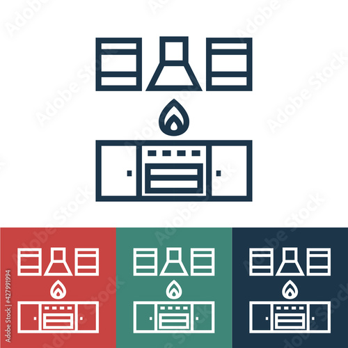 Linear vector icon with kitchen set