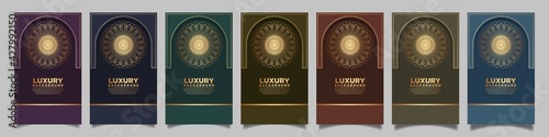 Set of modern vector templates for brochures, magazine covers, advertising catalogs or annual reports. Gold layout in vertical.