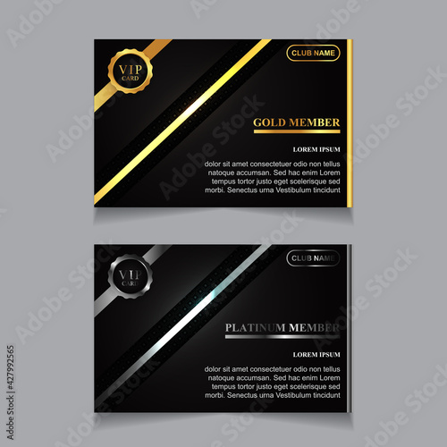 Vector VIP golden and platinum card. Black geometric pattern background with premium design. Luxury and elegant graphic template layout for vip member.